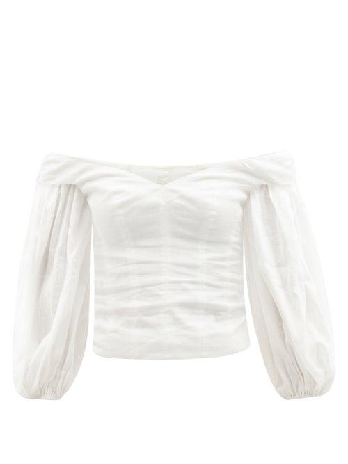 Zimmermann - Postcard Off-the-shoulder Linen Blouse - Womens - Ivory