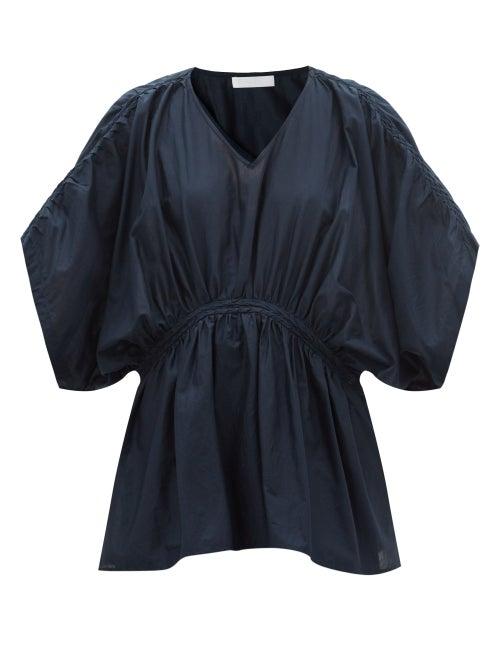 Ladies Beachwear Merlette - Silas Hand-smocked Cotton-poplin Blouse - Womens - Navy