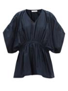 Ladies Beachwear Merlette - Silas Hand-smocked Cotton-poplin Blouse - Womens - Navy