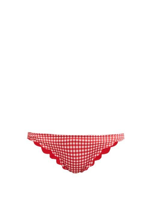 Matchesfashion.com Marysia - Broadway Gingham Scallop Edged Bikini Briefs - Womens - Red White
