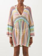 Missoni - Plunge-neck Lace-knitted Mini Dress - Womens - Multi Stripe
