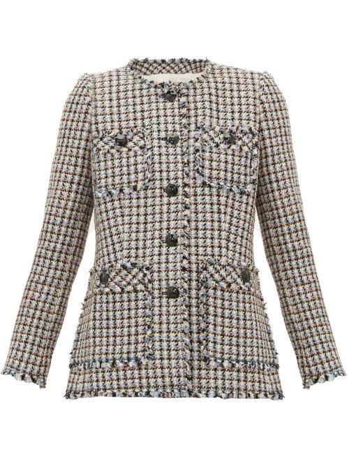 Matchesfashion.com Rebecca Taylor - Houndstooth Tweed Cotton Blend Jacket - Womens - Pink Multi