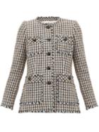 Matchesfashion.com Rebecca Taylor - Houndstooth Tweed Cotton Blend Jacket - Womens - Pink Multi