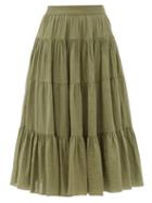 Matchesfashion.com Loup Charmant - Fontelli Tiered Organic-cotton Midi Skirt - Womens - Green