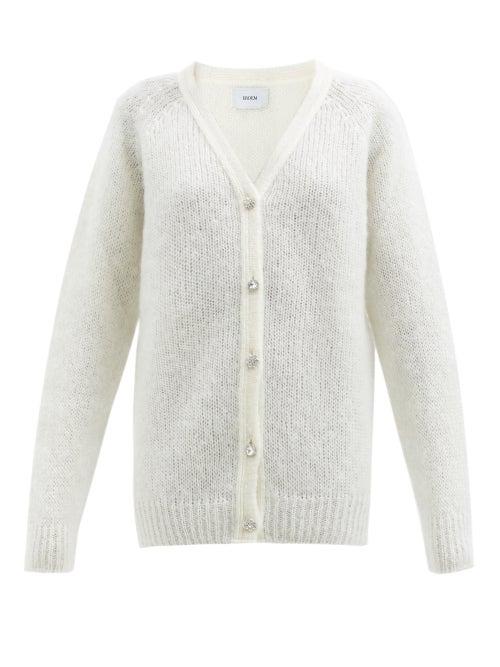 Erdem - Marcilly Crystal-button Mohair-blend Cardigan - Womens - White