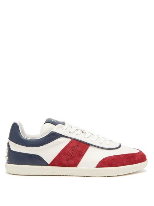 Tod's - Tabs Leather And Suede Trainers - Mens - Burgundy White