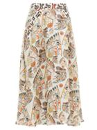 Matchesfashion.com La Prestic Ouiston - Burty Seeing You Print Silk Midi Skirt - Womens - Ivory Multi