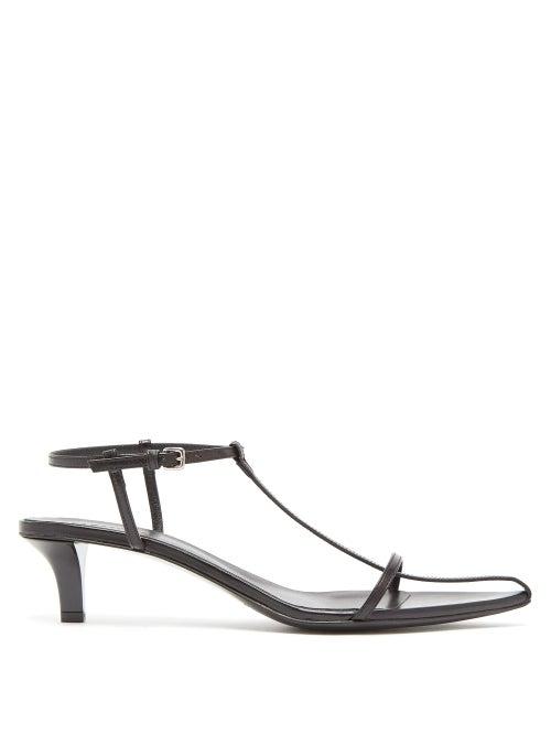 Matchesfashion.com Jil Sander - T Strap Leather Kitten Heel Sandals - Womens - Black
