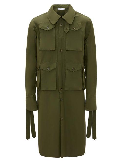 Mens Rtw Jw Anderson - Patch-pocket Longline Poplin Shirt - Mens - Green