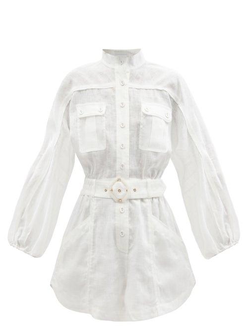 Ladies Beachwear Zimmermann - Estelle Belted Linen Playsuit - Womens - Ivory