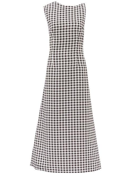 Matchesfashion.com Emilia Wickstead - Ceilani Asymmetric Gingham Cloqu Maxi Dress - Womens - Black White