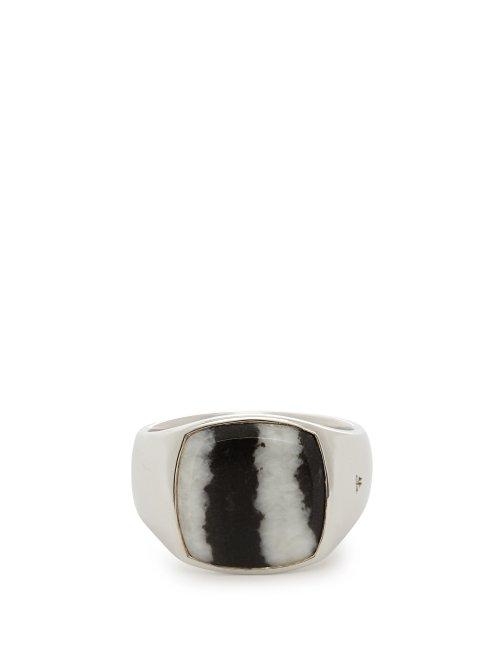 Matchesfashion.com Tom Wood - Zebra Striped Sterling Silver Signet Ring - Mens - Silver