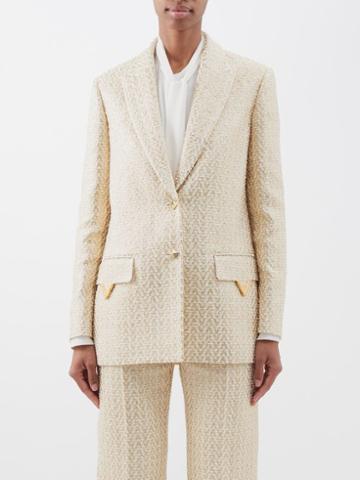 Valentino - Optical Valentino Cotton-blend Tweed Jacket - Womens - Cream Gold