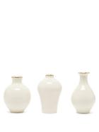 Matchesfashion.com Aerin - Set Of 3 Sancia Gold-rimmed Ceramic Vases - Cream