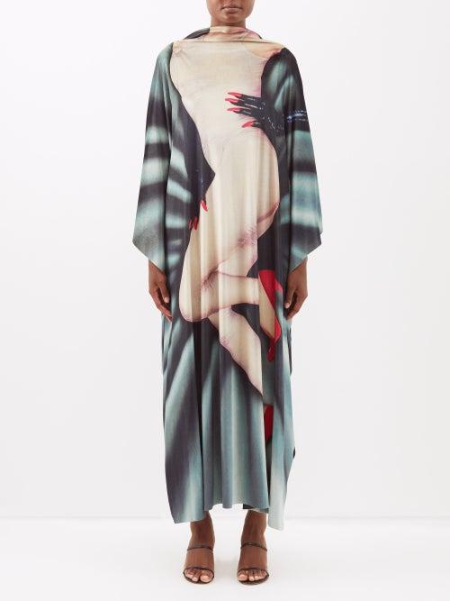 Loewe - Body-print Stretch-jersey Kaftan Dress - Womens - Blue Multi