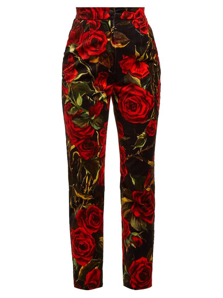 Dolce & Gabbana Velvet Rose-print Trousers