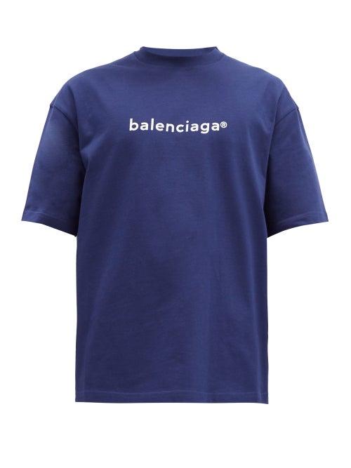 Matchesfashion.com Balenciaga - Copyright Logo-print Cotton T-shirt - Mens - Blue