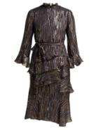 Matchesfashion.com Saloni - Marissa Fil Coup Silk Blend Georgette Dress - Womens - Black Gold