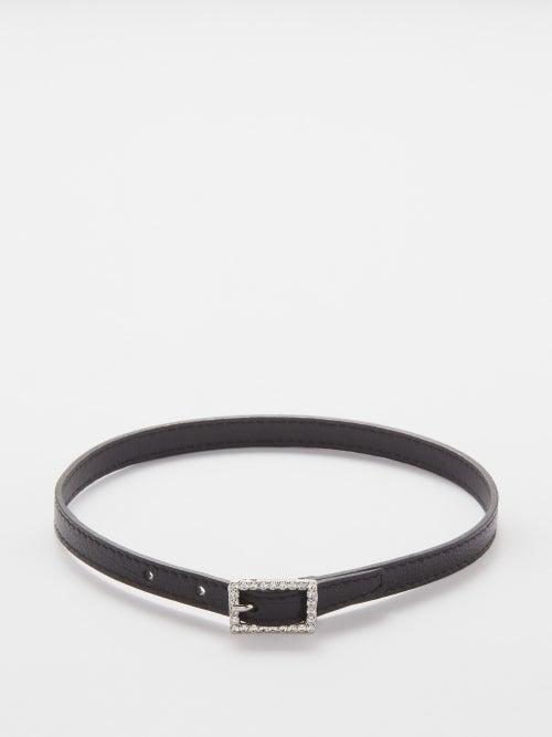 Saint Laurent - Crystal-buckle Leather Choker Necklace - Womens - Black Multi