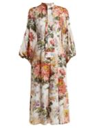 Andrew Gn Floral-print Puff-sleeved Silk Dress