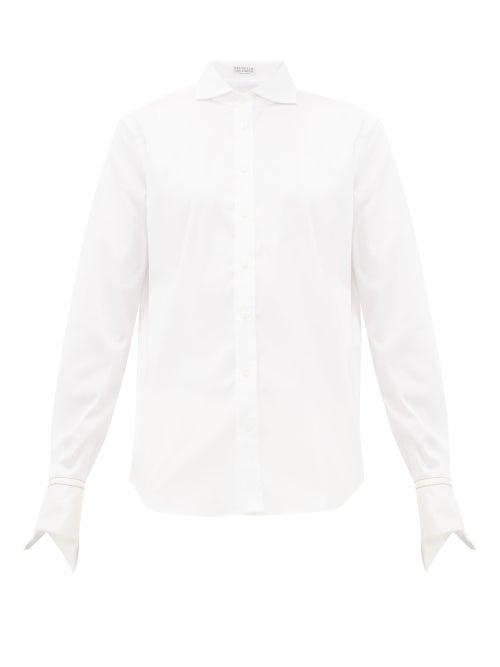 Matchesfashion.com Brunello Cucinelli - Cutaway Collar Cotton Blend Shirt - Womens - White