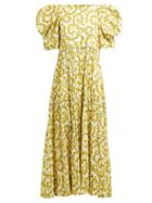 Matchesfashion.com Rhode - Aurora Floral Print Tiered Cotton Dress - Womens - Yellow Print