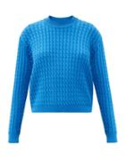 Matchesfashion.com Sara Lanzi - Cabled Round-neck Cotton Sweater - Womens - Navy