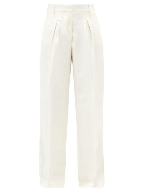 Matchesfashion.com Officine Gnrale - Sophie Box-pleated Wool-flannel Wide-leg Trousers - Womens - Ivory