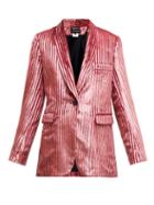 Matchesfashion.com Ann Demeulemeester - Illume Striped Velvet Lam Single Breasted Blazer - Womens - Light Pink