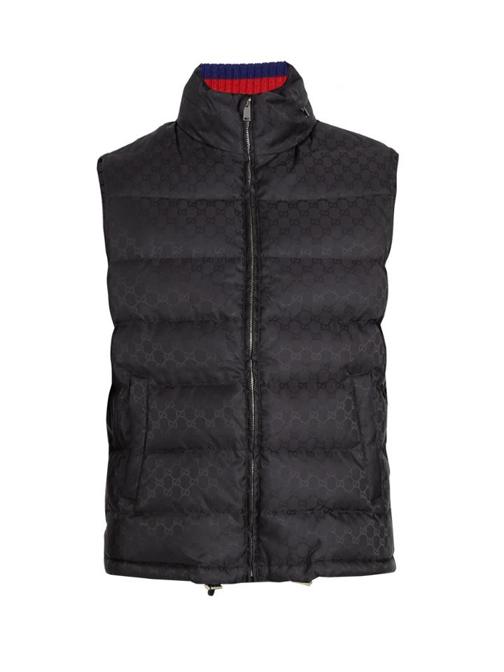 Gucci Self-stowing Hood Quilted Logo-jacquard Gilet