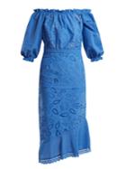 Saloni Grace Puff-sleeve Broderie-anglaise Cotton Dress