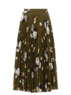 Erdem - Nesrine Floral-print Crepe Midi Skirt - Womens - Khaki