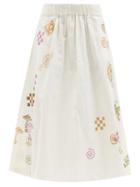 Matchesfashion.com Story Mfg. - Todash Spiral Trip-print Cotton-blend Midi Skirt - Womens - Ivory