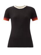 Matchesfashion.com Wales Bonner - Saint Ann Striped-cuff Knitted T-shirt - Womens - Black Multi