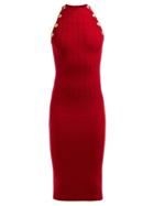 Matchesfashion.com Balmain - Halterneck Wool Blend Dress - Womens - Red
