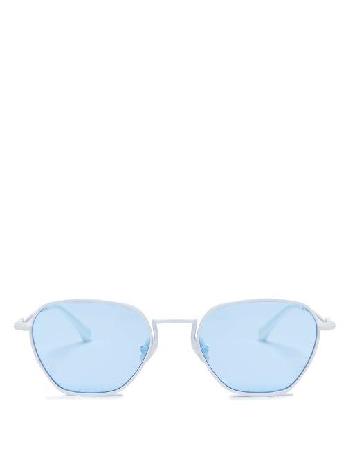 Matchesfashion.com Linda Farrow - X Alessandra Rich Square Metal Sunglasses - Womens - Blue