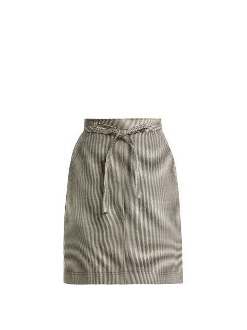 Matchesfashion.com Alexachung - Puppytooth A Line Wool Blend Skirt - Womens - Black White
