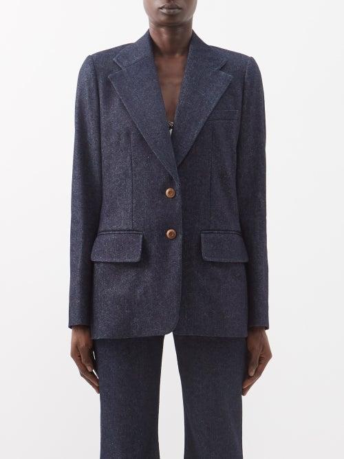 Chlo - Single-breasted Recycled Cotton-blend Jacket - Womens - Navy