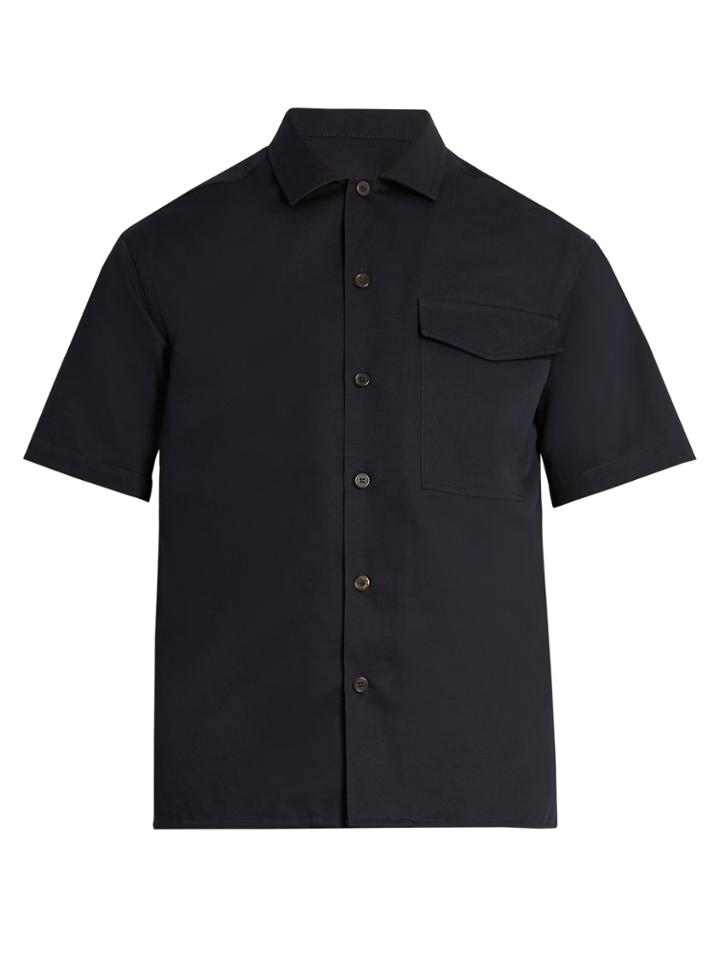Ami Notch-lapel Short-sleeved Cotton-blend Shirt