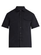 Ami Notch-lapel Short-sleeved Cotton-blend Shirt