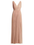 Matchesfashion.com Maria Lucia Hohan - Leona Pleated Polka Dot Tulle Gown - Womens - Nude