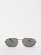 Saint Laurent Eyewear - Aviator Frame Metal Sunglasses - Mens - Silver Grey