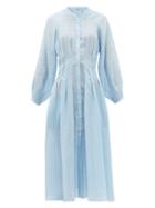Matchesfashion.com Three Graces London - Valerie Pintuck-waist Ramie Shirt Dress - Womens - Light Blue