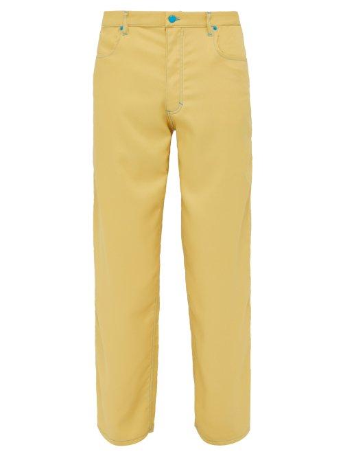 Matchesfashion.com Eckhaus Latta - Contrast Stitching Wide Leg Trousers - Mens - Yellow