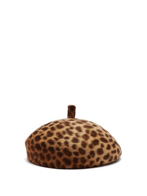 Matchesfashion.com Lola Hats - Frenchy Leopard Print Felt Beret - Womens - Brown