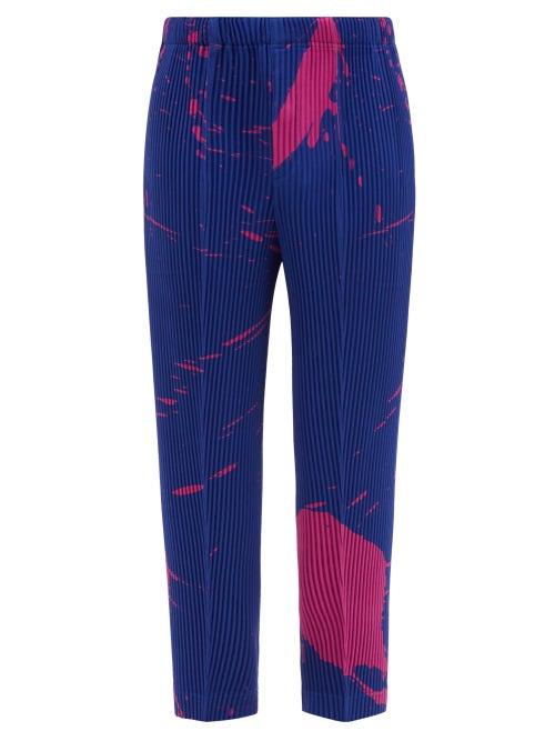 Mens Rtw Homme Pliss Issey Miyake - Splash-print Technical-pleated Trousers - Mens - Navy