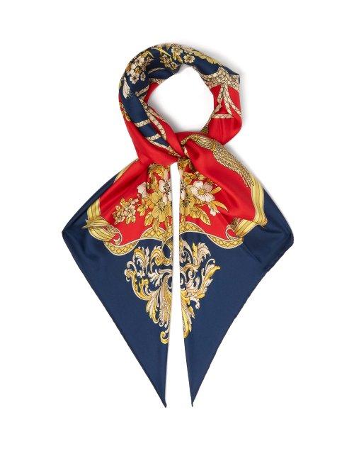 Matchesfashion.com Gucci - Floral Printed Silk Twill Scarf - Womens - Navy