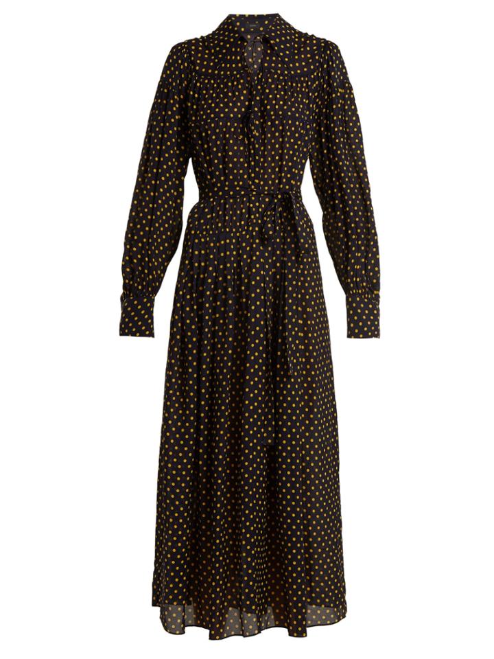 Joseph Crosby Polka-dot Print Tie-neck Crepe Dress