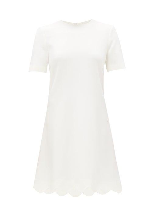 Matchesfashion.com Goat - Jolie Scalloped-hem Wool-crepe Dress - Womens - White