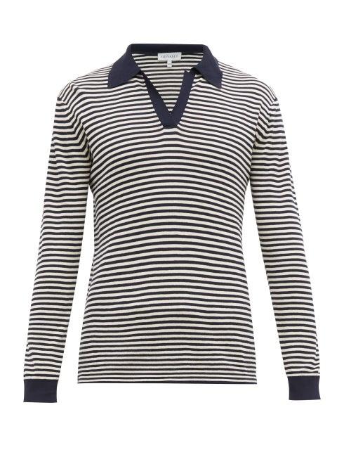 Matchesfashion.com Odyssee - Breton Striped Long Sleeve Cotton Polo Shirt - Mens - Navy Multi